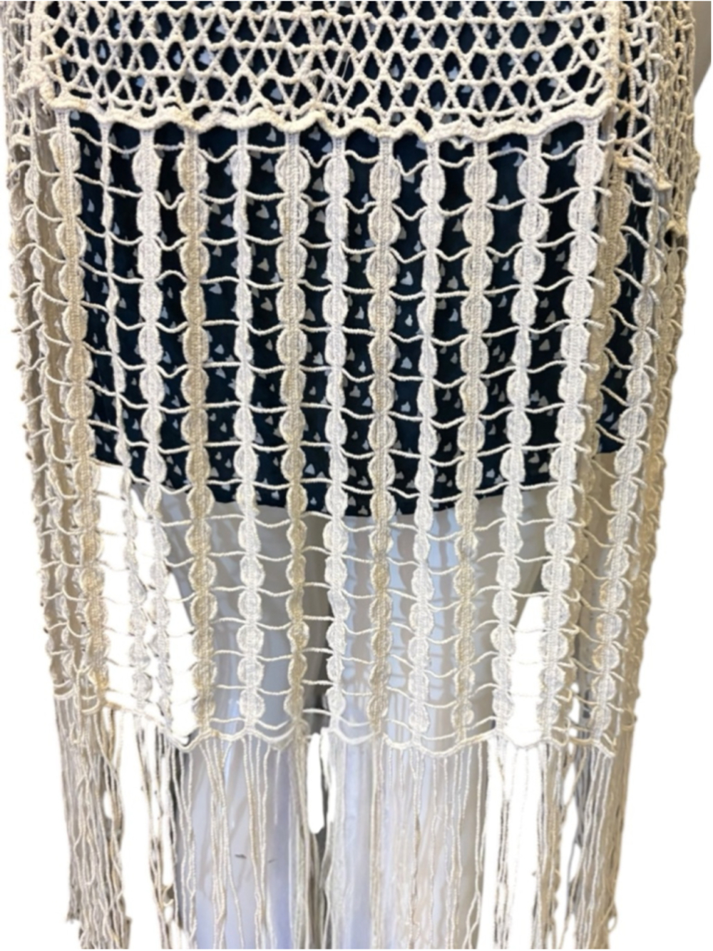 Boho Crochet Fringe Longline Vest, O/S, Festival Cover-up Duster - Picture 9 of 13